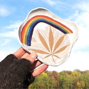NEW Hippie Handmade Ceramic Ganja Rainbow Dish Clay Pottery Funky Decor Boho